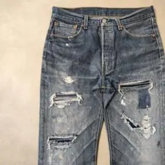 ビンテージ リーバイス 501 ダメージ パッチワーク グランジデニム w32