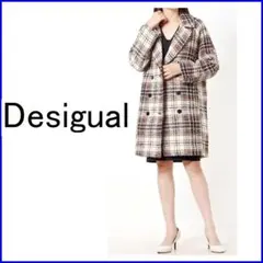Desigual デシグアル タータンチェック クロスコート ブラウン M