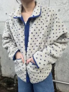 【新品】ハートドットリバーシブルボアブルゾン　ブルー　韓国