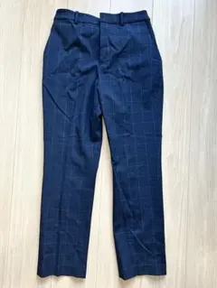 ネイビー チェック柄 テパードパンツ　Sサイズ