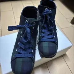 ネイビーグリーンチェックハイカットブーツ