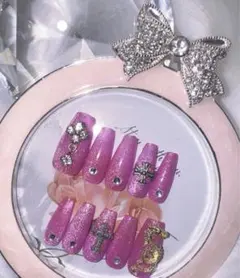 ピンク　フラッシュマグ　マグネットネイル　Barbieジェル　クロムネイル