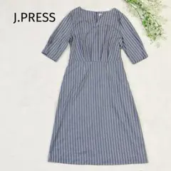J.PRESS ジェイ・プレス　ワンピース　ストライプ　ウエストリボン　半袖　9のサムネイル