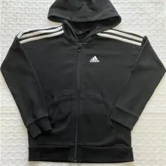 adidas アディダス　パーカー　130cm ジップアップ　ブラック　フード付