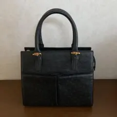 【希少レア】SANPO 三宝 オーストリッチ バンブー ハンドバッグ 黒のサムネイル
