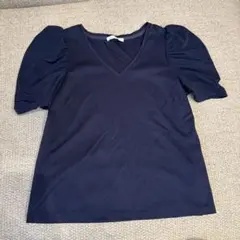 美品！ESTNATION パフスリーブ Vネック Tシャツ ネイビー　38のサムネイル