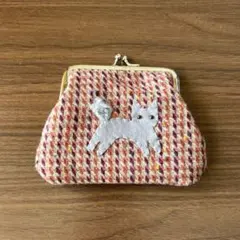 ゆるかわ猫｜ワッペン｜フェルト刺繍｜尾州ウール｜財布｜がま口ポーチ｜ハンドメイド
