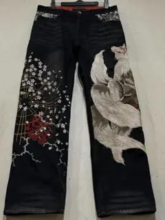 絡繰魂 粋 からくりたましい いき 金の鳳凰豪華刺繍 デニムパンツ