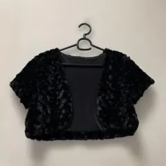 フェイクファー　半袖ボレロ　黒　11号