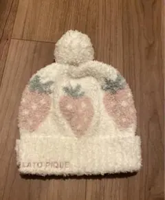 美品★ジェラピケ　ジェラートピケ　ニット帽　いちご　ポンポン付き　フリーサイズ