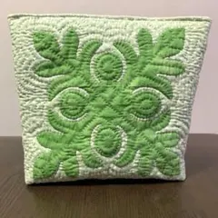 ハワイアンキルト ポーチ 大きめ ビッグポーチ　ドット 水玉　グリーン　緑