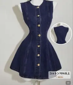 デニム ノースリーブ ミニワンピース