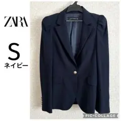 ZARA WOMAN/ザラ 着用数回 パフスリーブジャケット 裏地ありネイビー