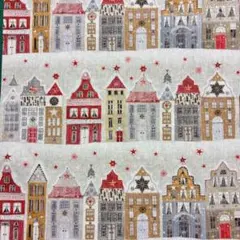 【ハギレ】acufactumプリント生地35cm×25cm「クリスマスハウス」