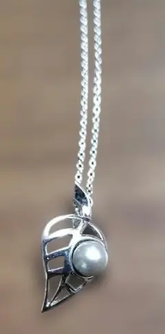 ヴィンテージ シルバー925 葉型ペンダント ネックレス 淡水パール