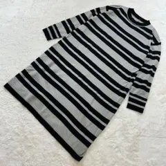 ✨【Dazy】XL グレージュ×黒 ボーダー ワンピース ニット生地