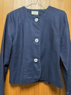 美品　コットンハウスAya ネイビー ノーカラージャケット