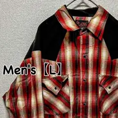 HF74【US輸入】PLAINS　長袖シャツ【メンズL】チェックレッドラメ