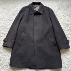 アンゴラ100%ステンカラーコート　ラグラン袖　比翼　ブラウン　ツイード　ロング