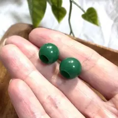 天然石 翡翠 12×10 大穴 5mm 大きいビーズ 2個set 610043