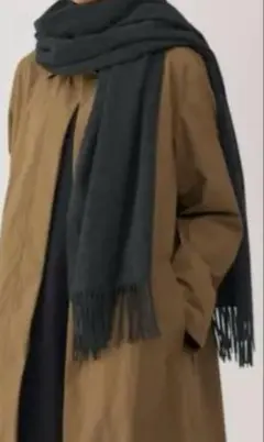 新品／無印良品ウールひざ掛けにもなる大判ストール／６０×２００ｃｍ／チャコール