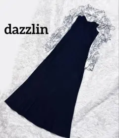 ダズリン　オープンフリルリブワンピース ドッキングワンピ　花柄　ロングワンピ　紺