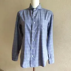 【UNITED ARROWS】青灰チェック柄 長袖シャツ　Men's Sサイズ