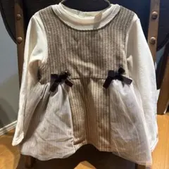 リボン付き長袖カットソー ベージュ