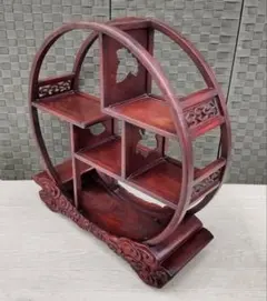 小ぶり 黒檀 黒丹 唐木 筆返し 透かし彫り 無垢 飾り棚