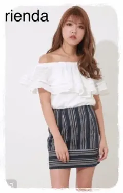 rienda ランダムストライプジャストウエストタイトスカート