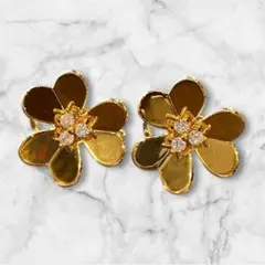 モアサナイトダイヤ フラワー 花 ピアス ゴールド 14kGP シルバー 