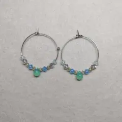 ハンドメイド フープピアス 　しずくグリーン