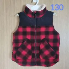ユニクロ 130 赤黒チェック柄 ダウンベスト