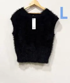 新品タグ付きGUフェザーヤーンニットプルオーバー黒Lブラックジーユー