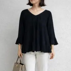 リューデベー［M］大人クラシカル◎モヘヤ混◎スパンコール◎七分袖シアーニット