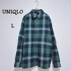 ユニクロ ネルシャツ 長袖 L チェック グリーン フランネルシャツ 綿100%