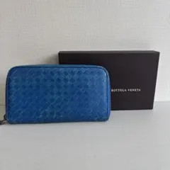BOTTEGA VENETA イントレチャート ラウンドジップ 長財布 ブルー