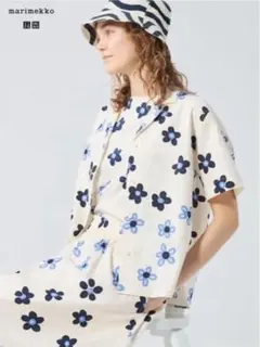 UNIQLO マリメッコ　リネンブレンド オープンカラーシャツ 白 花柄 L