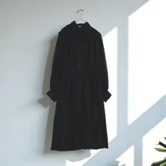 ★ミモレ丈ワンピース 【M相当】 フレア　プリーツ 黒 ブラックG3671
