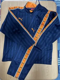 PUMA ストライプジャージ ネイビー/オレンジ 上下サイズ違い