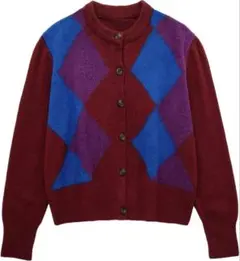 ZARA アーガイル柄 カーディガン ボルドー