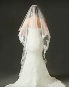ホワイト レース ロングウェディングベール