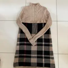 チェック柄タートルネックニットワンピース