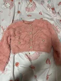 ピンク ファー風 カーディガン クロップド丈