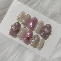 【即購入可能】ネイルチップ　現品販売　オーロラネイル　ハートホロ　ちゅるんネイル