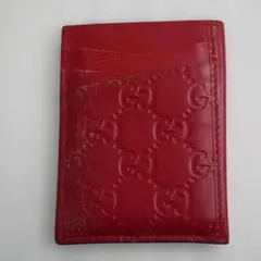 GUCCI　グッチ　レッドレザー GGパターン カードケース　上5242