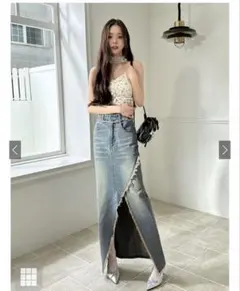 GRL グレイル フリージアフリンジデニムスカート Mサイズ　gn279