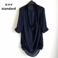 a.v.v standardシアーチュニックネイビー 五分袖サイドギャザー Lのサムネイル