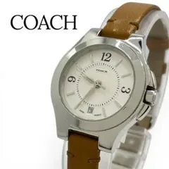稼働品 COACH 腕時計 デイト ラウンド 白文字盤 シルバー 男女兼用 
