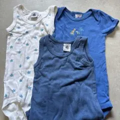 プチバトー　半袖　タンクトップ　ロンパース3枚セット